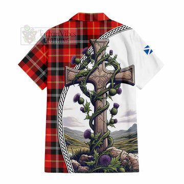 Majoribanks Tartan Hawaiian Shirt with Family Crest and St. Andrew's Cross Accented by Thistle Vines - Tartan Vibes Clothing