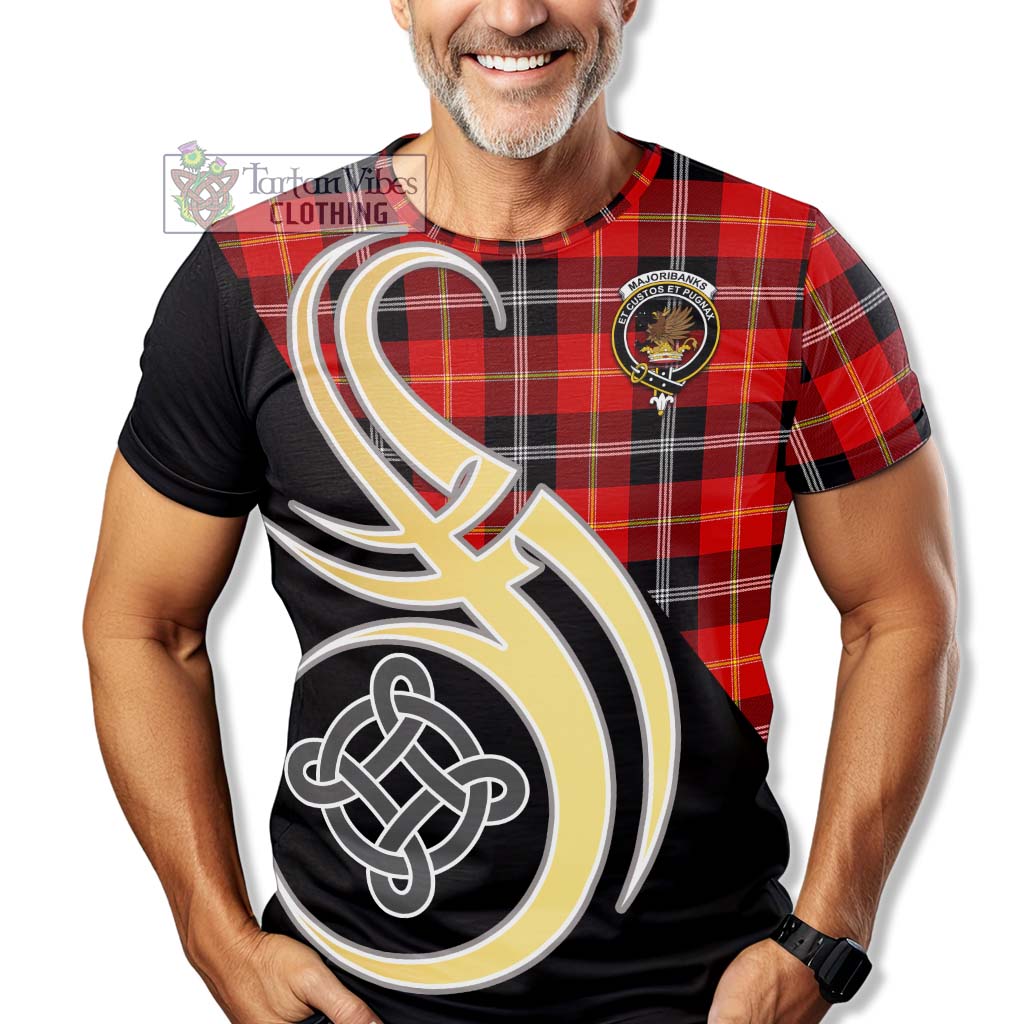 Majoribanks Tartan T-Shirt with Family Crest and Celtic Symbol Style - Tartan Vibes Clothing