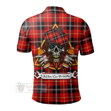 Majoribanks Tartan Polo Shirt with Family Crest and Bearded Skull Holding Bottles of Whiskey - Tartan Vibes Clothing