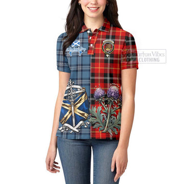Majoribanks Tartan Women's Polo Shirt Happy St. Andrew's Day Half Tartan Style - Tartan Vibes Clothing
