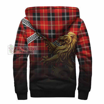 Tartan Vibes Clothing Majoribanks Crest Tartan Sherpa Hoodie with Golden Lion Emblem Celtic Style