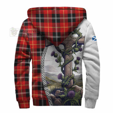 Majoribanks Tartan Sherpa Hoodie with Family Crest and St. Andrew's Cross Accented by Thistle Vines - Tartan Vibes Clothing