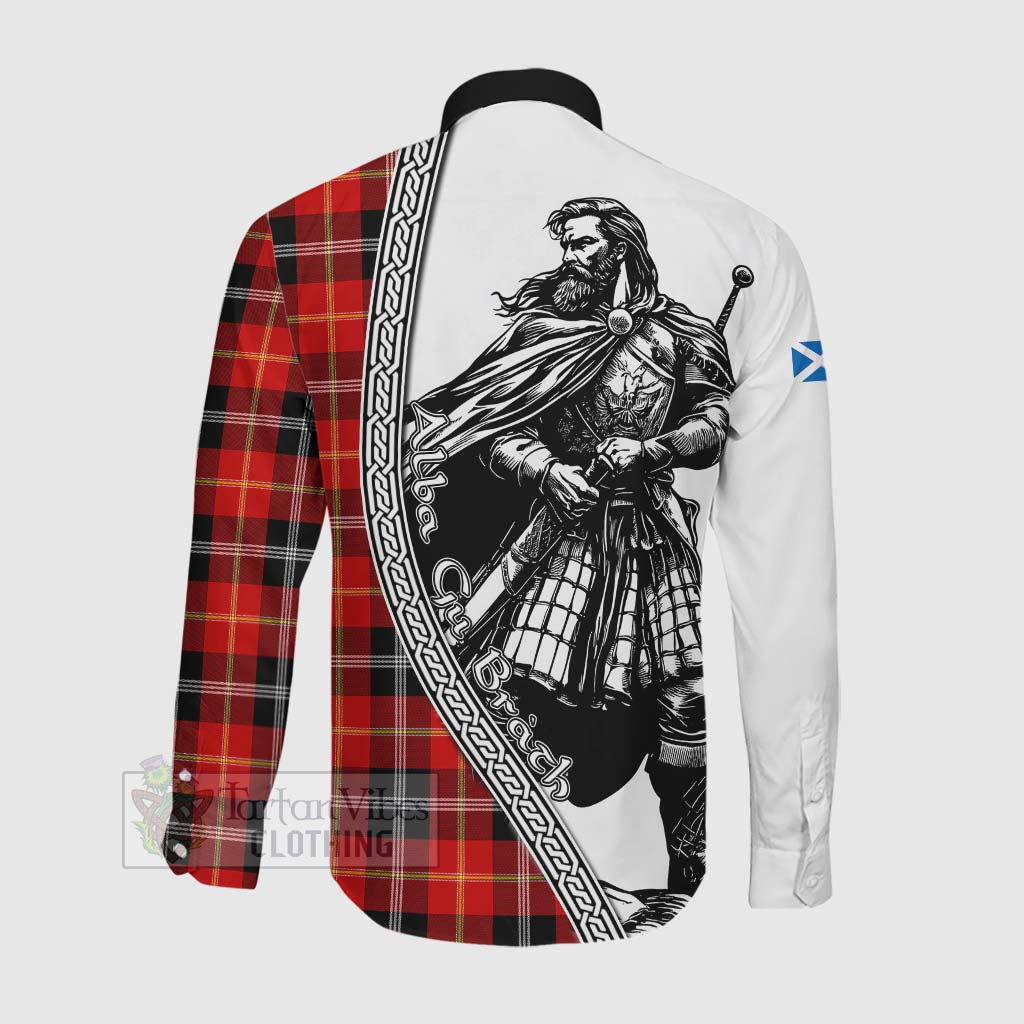 Majoribanks Tartan Clan Crest Long Sleeve Button Shirt with Highlander Warrior Celtic Style Men's Shirt - Tartan Vibes Clothing