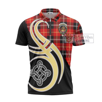 Majoribanks Tartan Zipper Polo Shirt with Family Crest and Celtic Symbol Style - Tartan Vibes Clothing