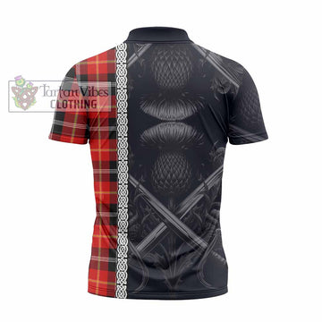 Majoribanks Tartan Zipper Polo Shirt with Family Crest Cross Sword Thistle Celtic Vibes - Tartan Vibes Clothing