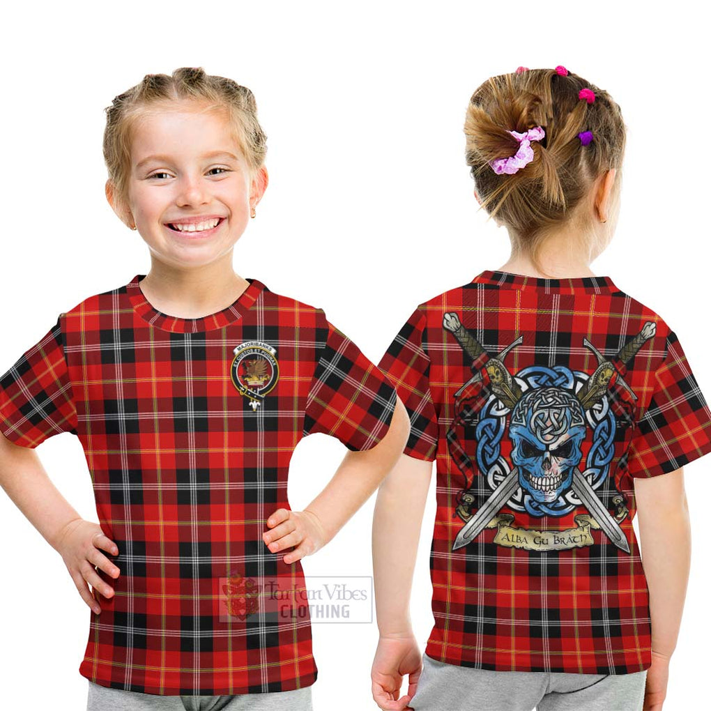 Majoribanks Tartan Kid T-Shirt with Family Crest Celtic Skull Style - Tartan Vibes Clothing