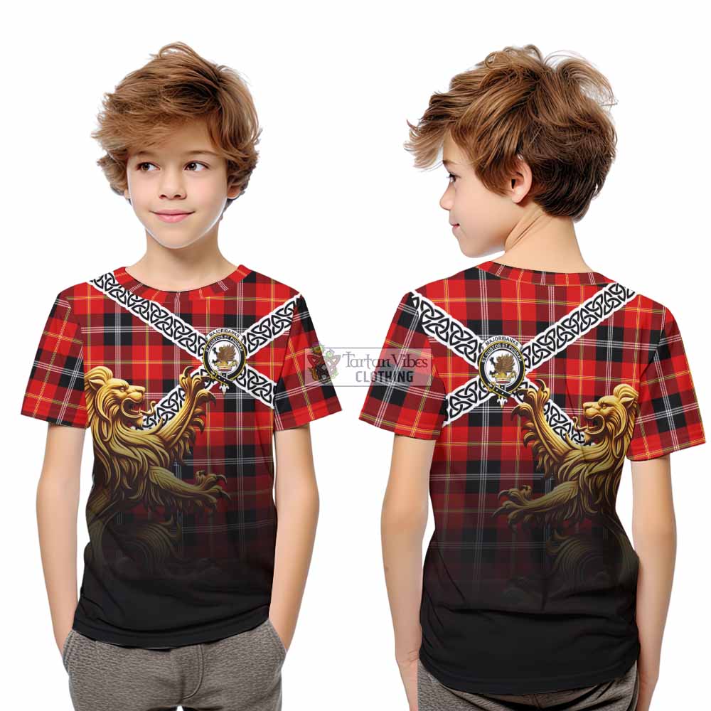 Majoribanks Crest Tartan Kid T-Shirt with Golden Lion Emblem Celtic Style - Tartan Vibes Clothing
