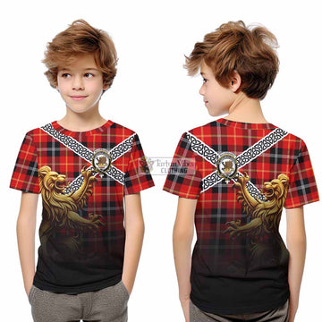 Majoribanks Crest Tartan Kid T-Shirt with Golden Lion Emblem Celtic Style - Tartan Vibes Clothing
