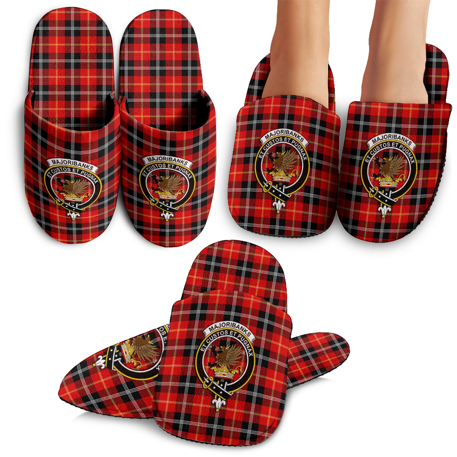 Majoribanks Tartan Home Slippers with Family Crest - Tartan Vibes Clothing