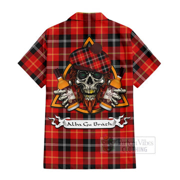 Majoribanks Tartan Hawaiian Shirt with Family Crest and Bearded Skull Holding Bottles of Whiskey - Tartan Vibes Clothing