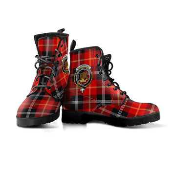 Majoribanks Tartan Leather Boots with Family Crest - Tartan Vibes Clothing