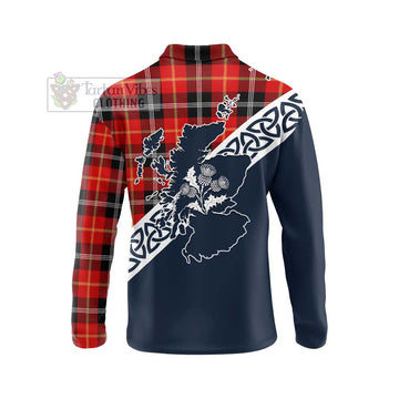 Majoribanks Tartan Long Sleeve Polo Shirt Featuring Thistle and Scotland Map - Tartan Vibes Clothing