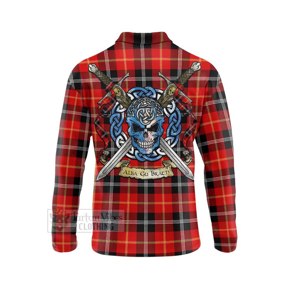Majoribanks Tartan Long Sleeve Polo Shirt with Family Crest Celtic Skull Style - Tartan Vibes Clothing