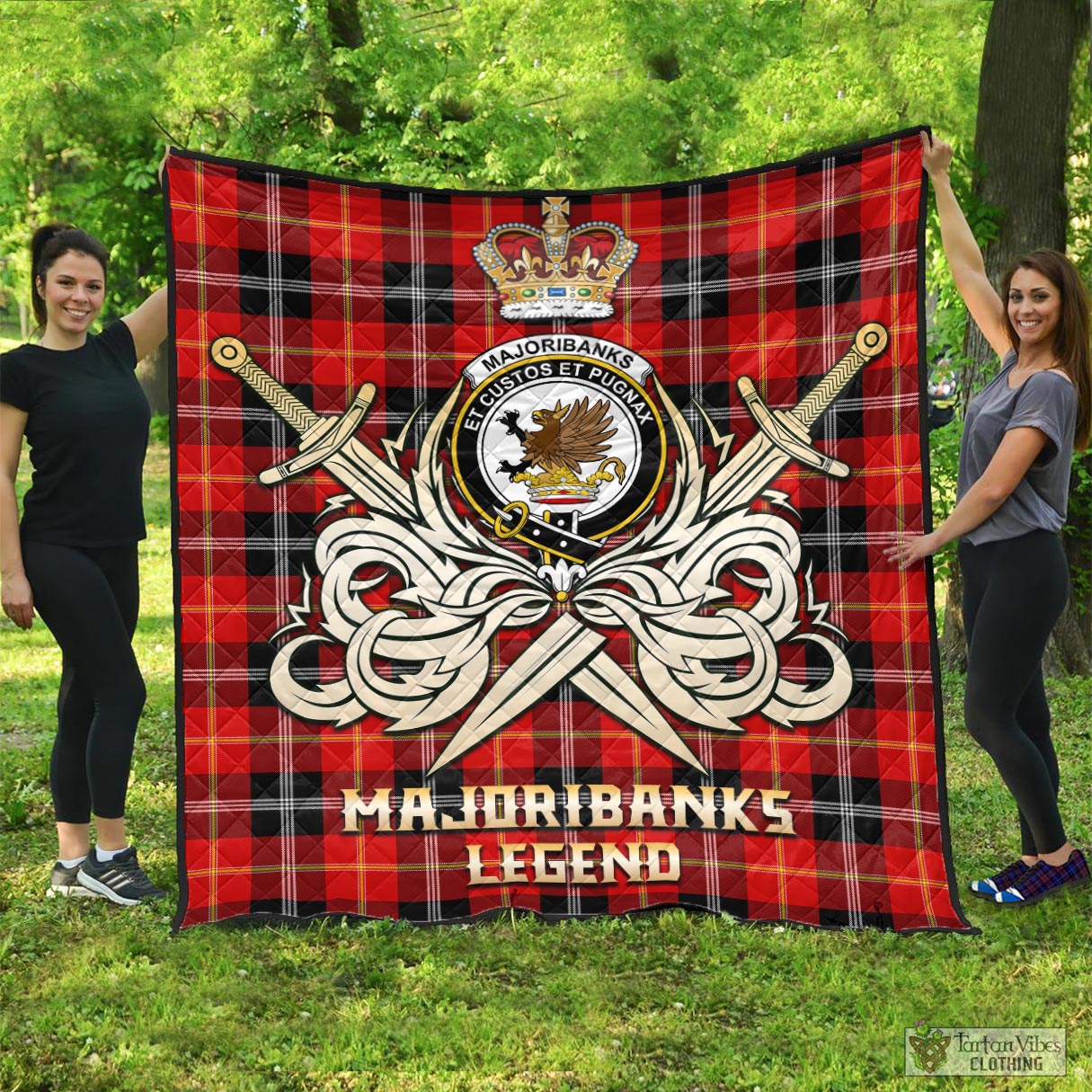 Tartan Vibes Clothing Majoribanks Tartan Quilt with Clan Crest and the Golden Sword of Courageous Legacy