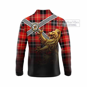 Majoribanks Crest Tartan Long Sleeve Polo Shirt with Golden Lion Emblem Celtic Style - Tartan Vibes Clothing