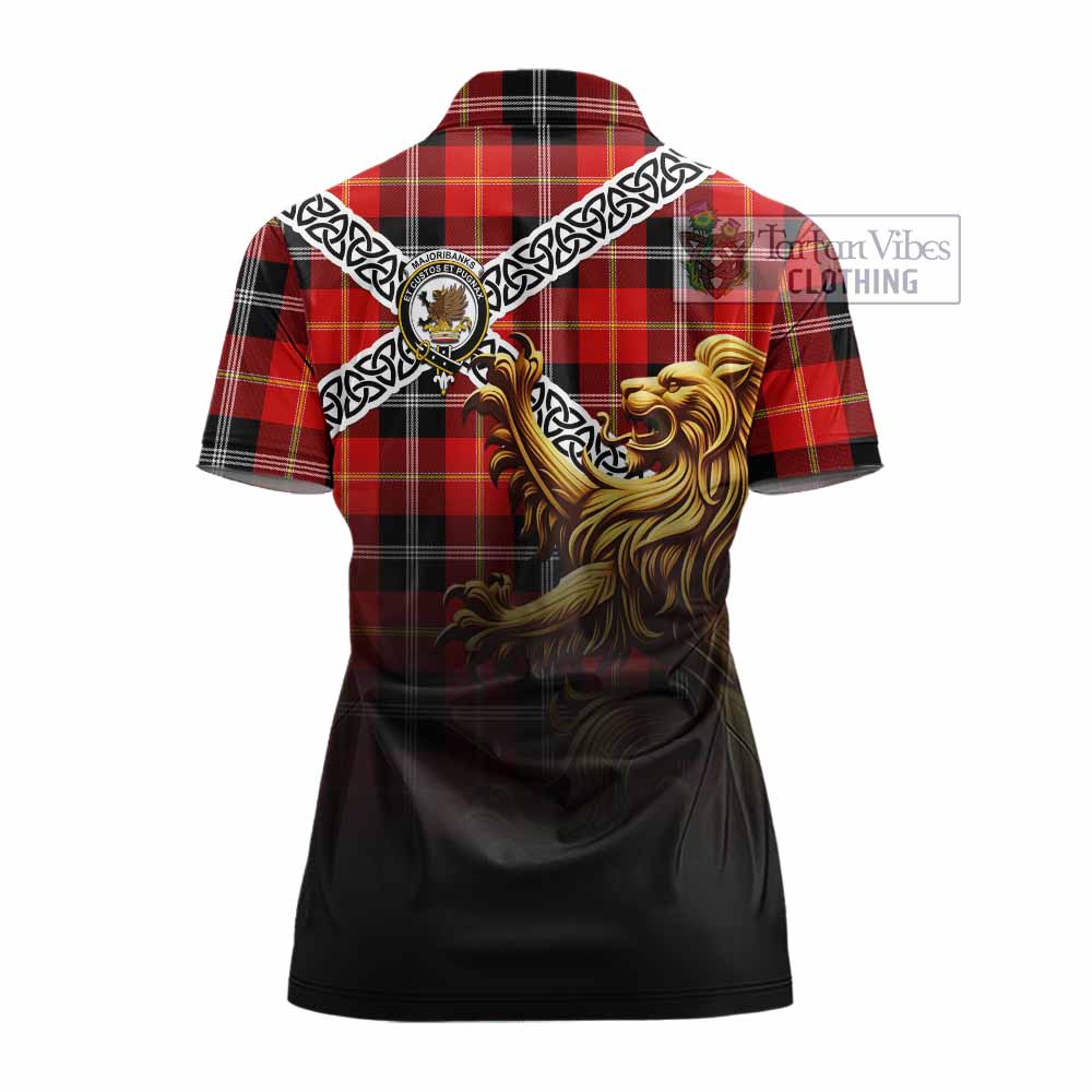 Majoribanks Crest Tartan Women's Polo Shirt with Golden Lion Emblem Celtic Style - Tartan Vibes Clothing