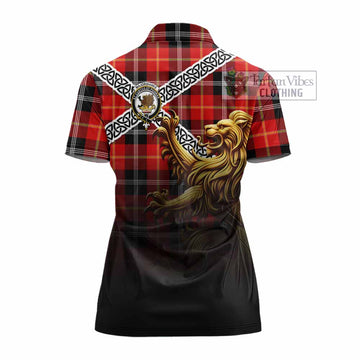 Majoribanks Crest Tartan Women's Polo Shirt with Golden Lion Emblem Celtic Style - Tartan Vibes Clothing