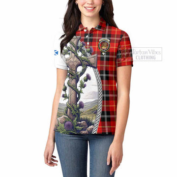 Majoribanks Tartan Women's Polo Shirt with Family Crest and St. Andrew's Cross Accented by Thistle Vines - Tartan Vibes Clothing