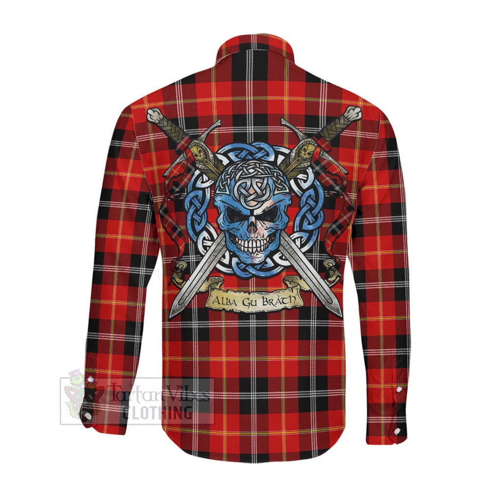 Majoribanks Tartan Long Sleeve Button Shirt with Family Crest Celtic Skull Style Men's Shirt - Tartan Vibes Clothing