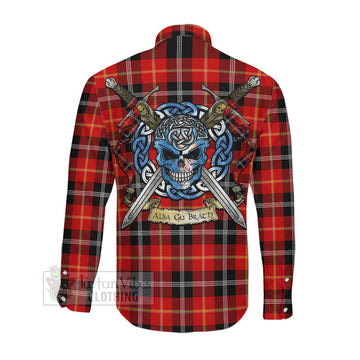 Majoribanks Tartan Long Sleeve Button Shirt with Family Crest Celtic Skull Style Men's Shirt - Tartan Vibes Clothing
