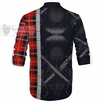 Majoribanks Tartan Ghillie Kilt Shirt with Family Crest Cross Sword Thistle Celtic Vibes - Tartan Vibes Clothing