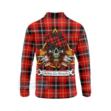 Majoribanks Tartan Long Sleeve Polo Shirt with Family Crest and Bearded Skull Holding Bottles of Whiskey - Tartan Vibes Clothing