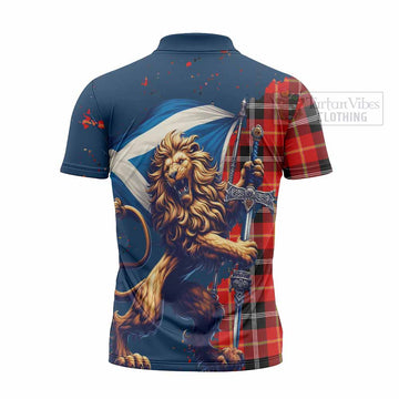 Majoribanks Tartan Family Crest Zipper Polo Shirt with Scottish Majestic Lion - Tartan Vibes Clothing