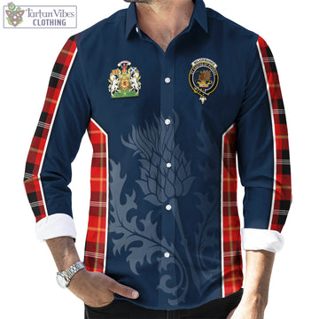 Majoribanks Tartan Long Sleeve Button Up Shirt with Family Crest and Scottish Thistle Vibes Sport Style