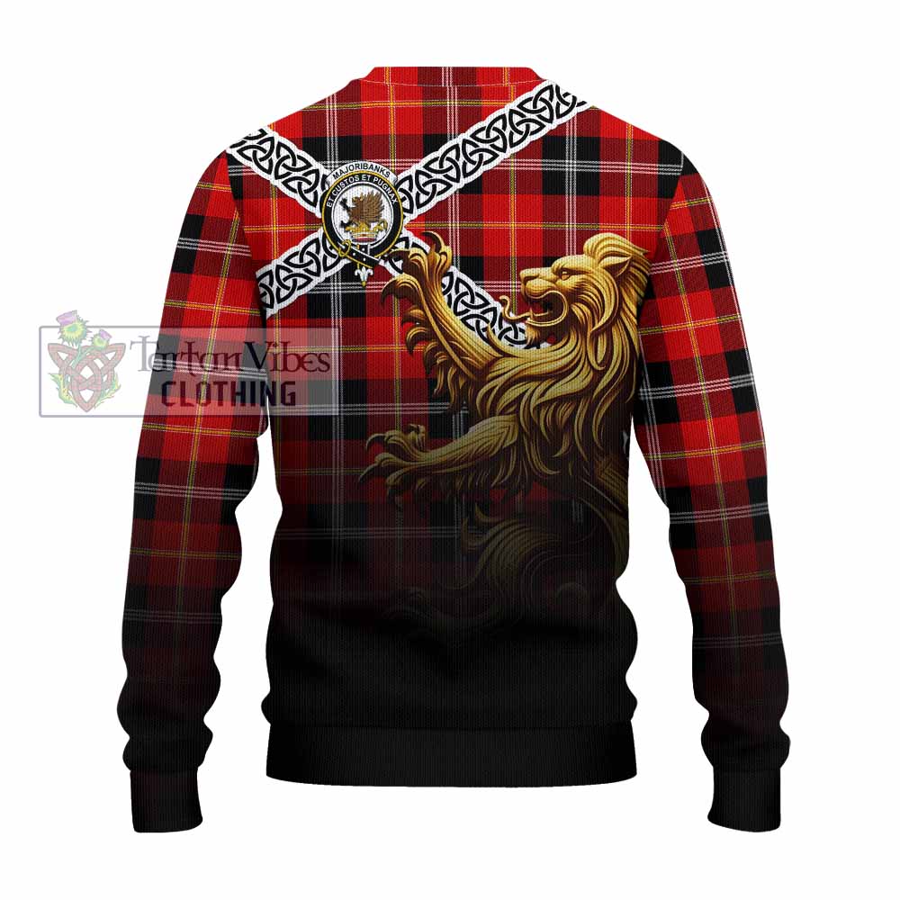 Majoribanks Crest Tartan Knitted Sweater with Golden Lion Emblem Celtic Style - Tartan Vibes Clothing