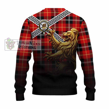 Majoribanks Crest Tartan Knitted Sweater with Golden Lion Emblem Celtic Style - Tartan Vibes Clothing