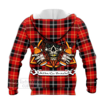 Majoribanks Tartan Knitted Hoodie with Family Crest and Bearded Skull Holding Bottles of Whiskey - Tartan Vibes Clothing