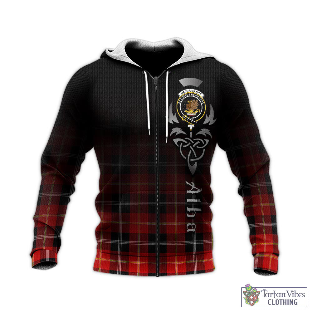 Tartan Vibes Clothing Majoribanks Tartan Knitted Hoodie Featuring Alba Gu Brath Family Crest Celtic Inspired