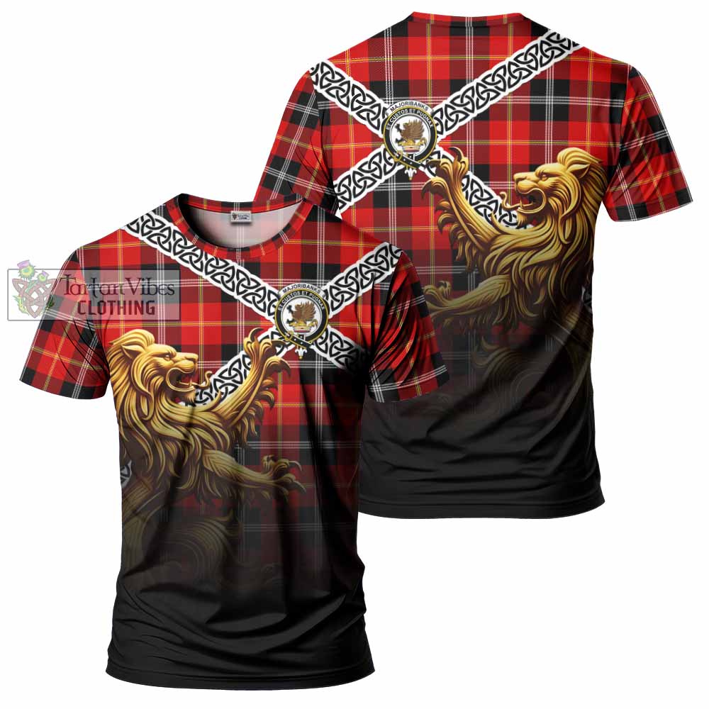 Tartan Vibes Clothing Majoribanks Crest Tartan T-Shirt with Golden Lion Emblem Celtic Style