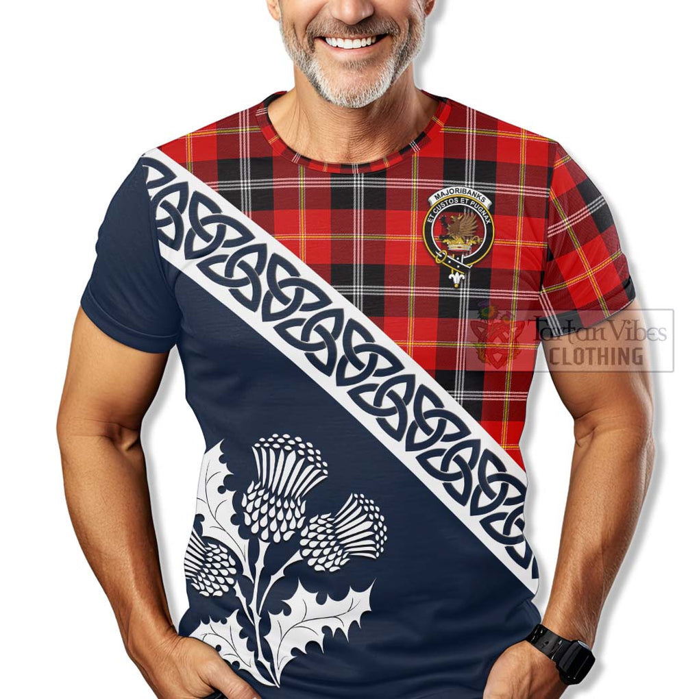 Majoribanks Tartan T-Shirt Featuring Thistle and Scotland Map - Tartanvibesclothing Store