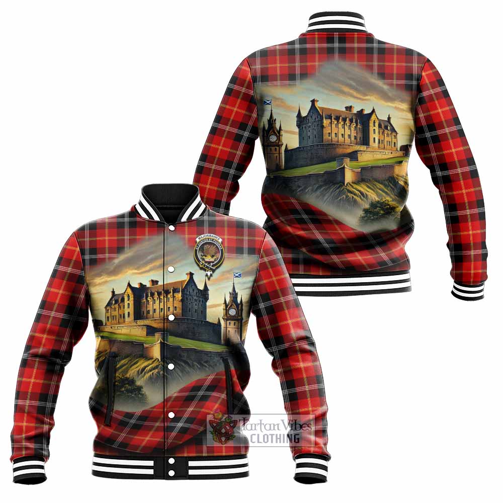 Majoribanks Tartan Family Crest Baseball Jacket with Scottish Ancient Castle Style - Tartan Vibes Clothing