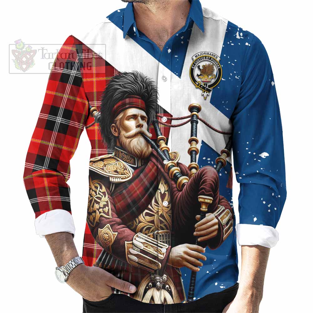 Majoribanks Tartan Long Sleeve Button Shirt with Family Crest Scottish Bagpiper Vibes - Tartan Vibes Clothing