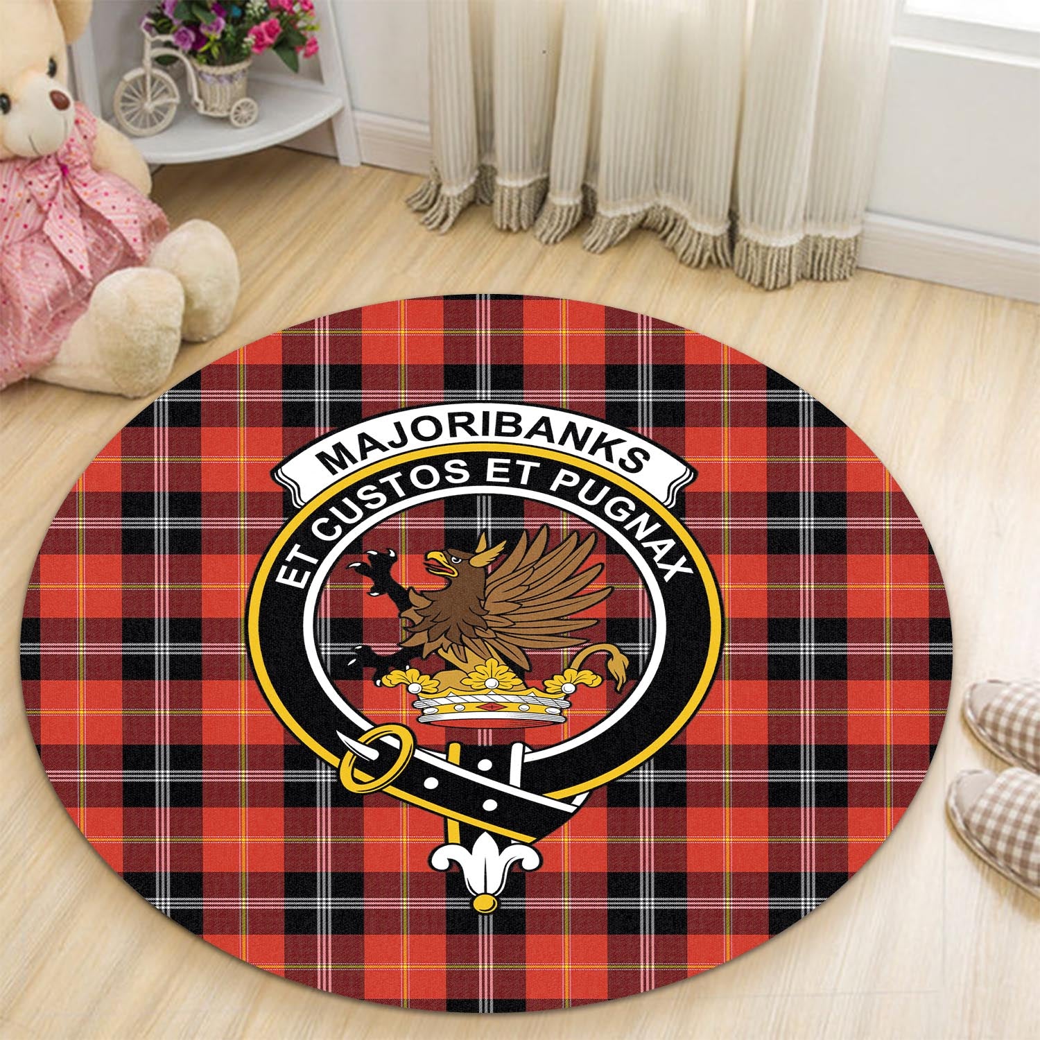 Majoribanks Tartan Round Rug with Family Crest - Tartan Vibes Clothing