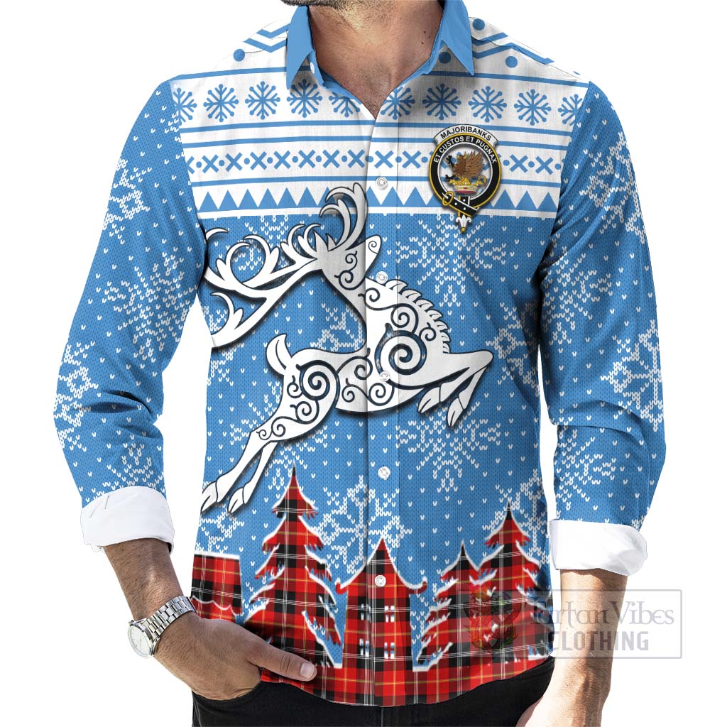 Majoribanks Clan Christmas Long Sleeve Button Shirt Celtic Reindeer Style - Tartan Vibes Clothing