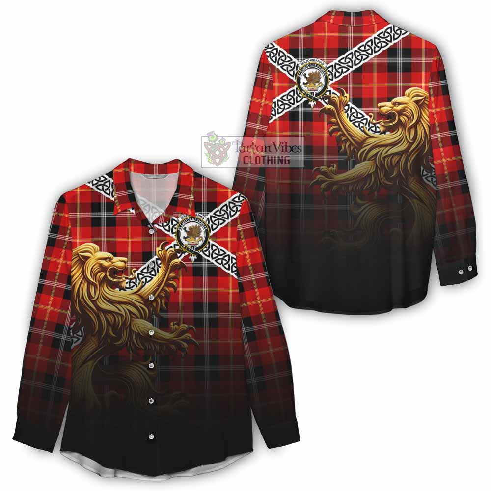 Majoribanks Crest Tartan Women's Casual Shirt with Golden Lion Emblem Celtic Style - Tartan Vibes Clothing