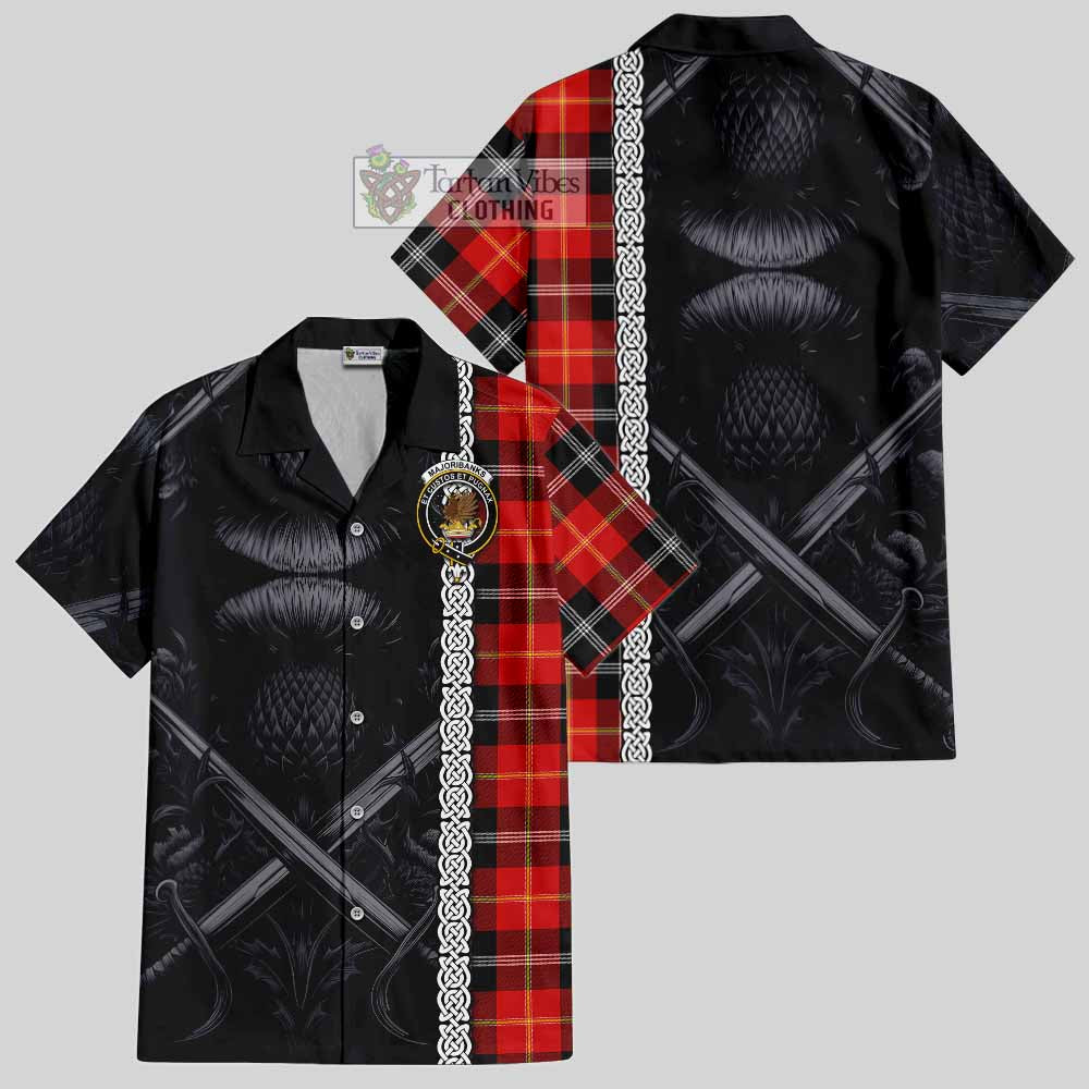 Majoribanks Tartan Hawaiian Shirt with Family Crest Cross Sword Thistle Celtic Vibes - Tartan Vibes Clothing