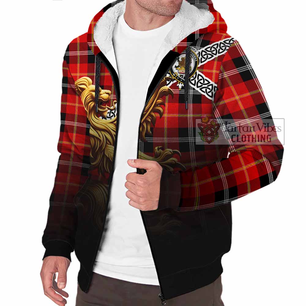 Majoribanks Crest Tartan Sherpa Hoodie with Golden Lion Emblem Celtic Style - Tartan Vibes Clothing
