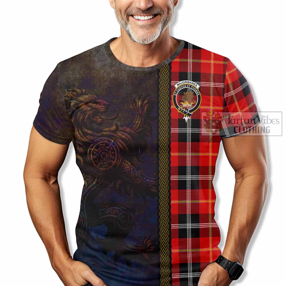 Tartan Vibes Clothing Majoribanks Tartan Family Crest T-Shirt Alba Gu Brath Be Brave Lion Ancient Style