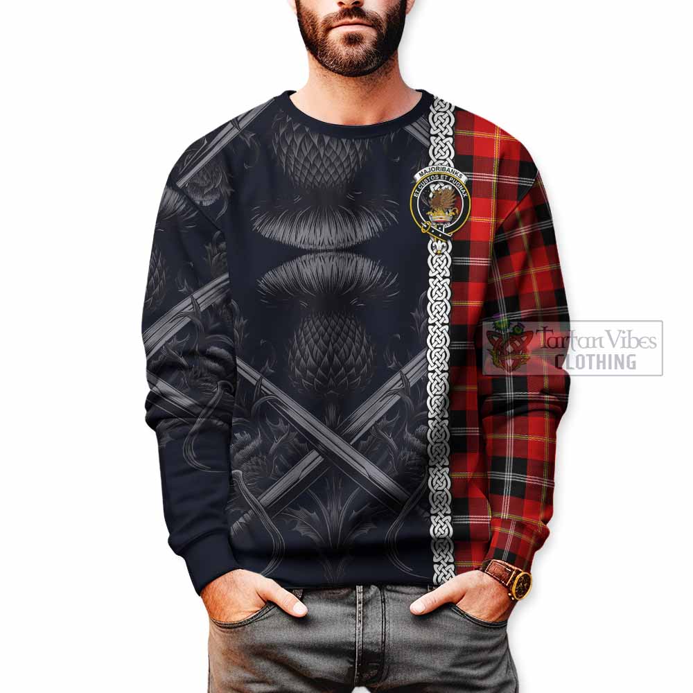 Majoribanks Tartan Sweatshirt with Family Crest Cross Sword Thistle Celtic Vibes - Tartan Vibes Clothing