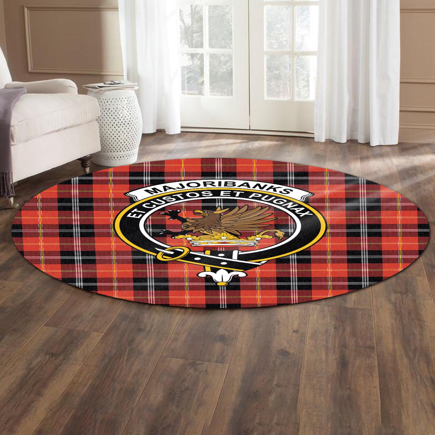 Majoribanks Tartan Round Rug with Family Crest - Tartan Vibes Clothing