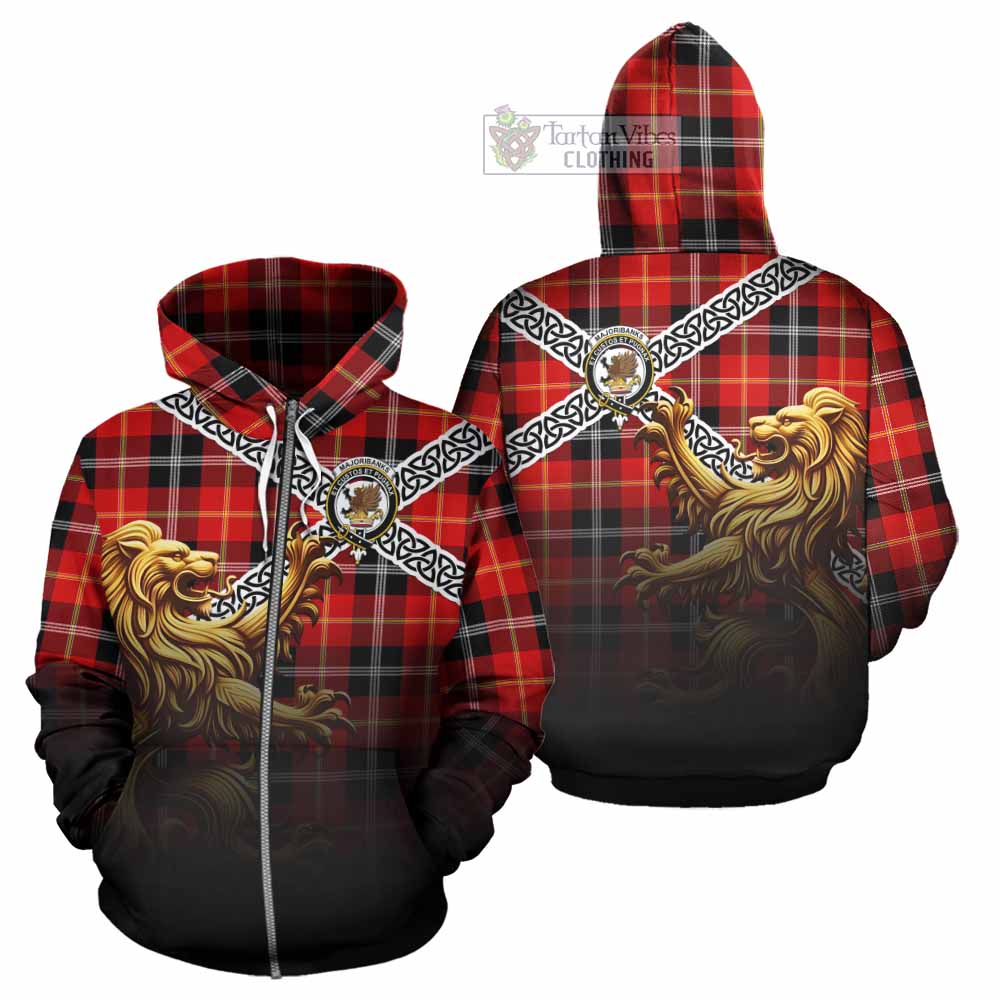 Majoribanks Crest Tartan Hoodie with Golden Lion Emblem Celtic Style Zip Hoodie - Tartan Vibes Clothing