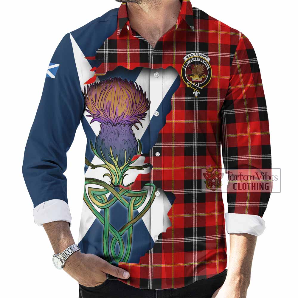 Majoribanks Tartan Family Crest Long Sleeve Button Shirt Scottish Thistle Celtic Inspired - Tartan Vibes Clothing