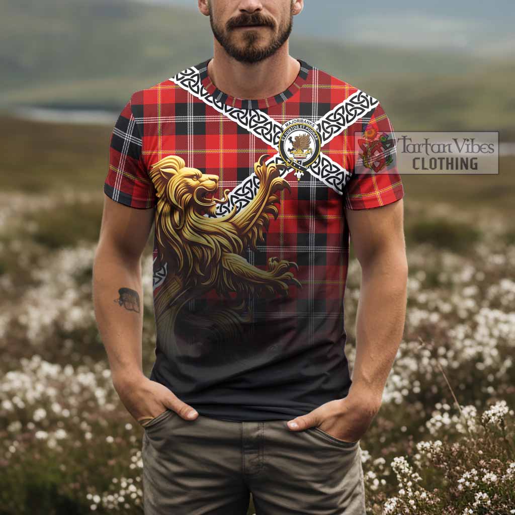 Tartan Vibes Clothing Majoribanks Crest Tartan T-Shirt with Golden Lion Emblem Celtic Style