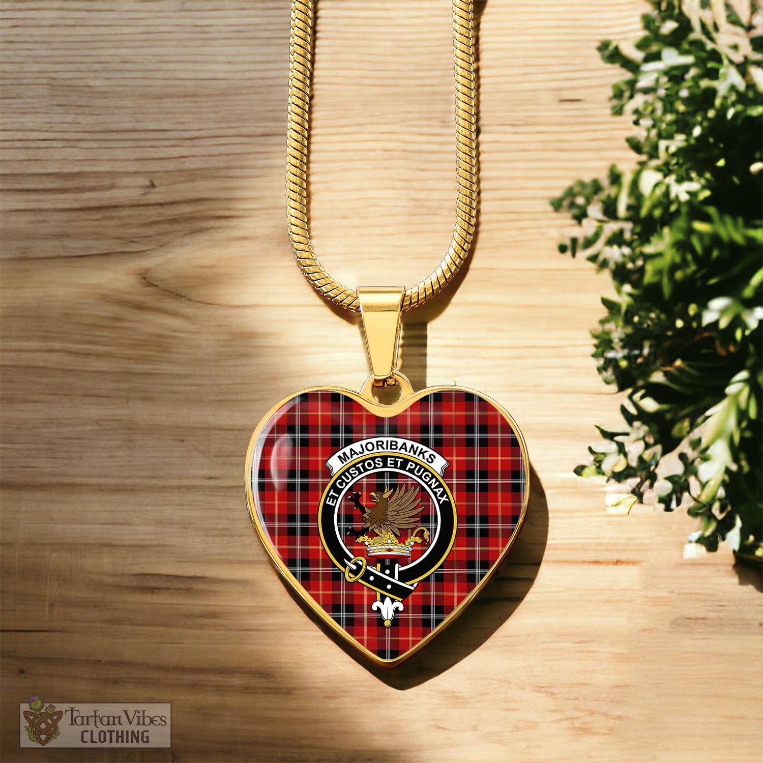 Majoribanks Tartan Heart Necklace with Family Crest Luxury Necklace (Gold) No - Tartan Vibes Clothing