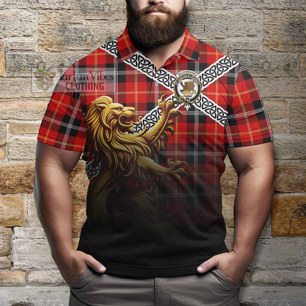 Majoribanks Crest Tartan Polo Shirt with Golden Lion Emblem Celtic Style - Tartan Vibes Clothing