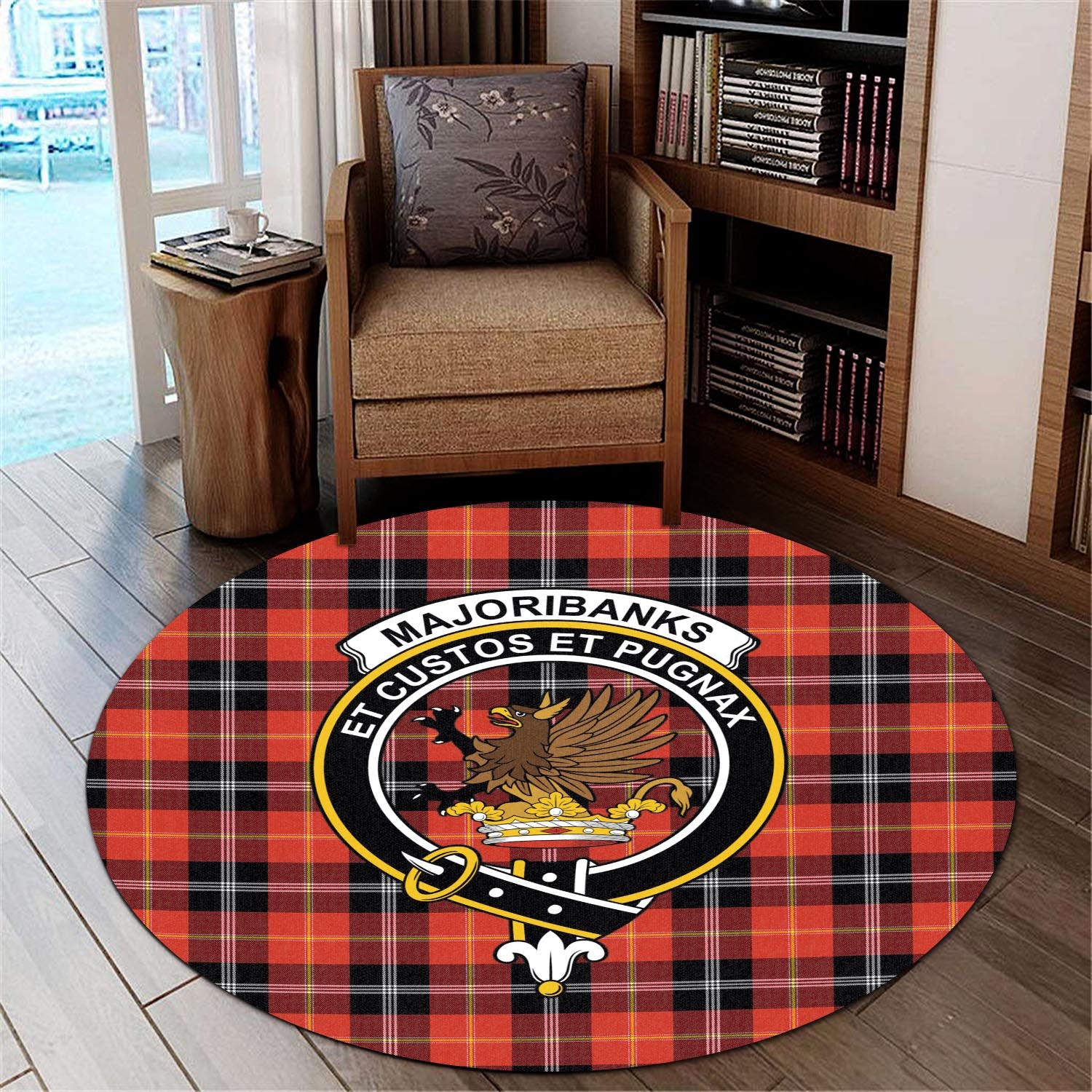 Majoribanks Tartan Round Rug with Family Crest - Tartan Vibes Clothing